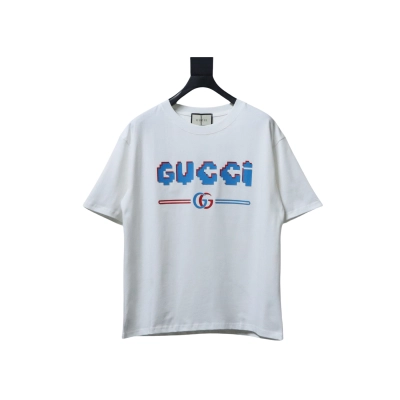 Gucci Blue Letter Printed Cotton T-shirt In White 01