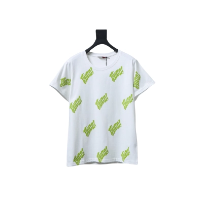 Gucci Embroidered Cotton Jersey T-shirt In White And Lime Green 01