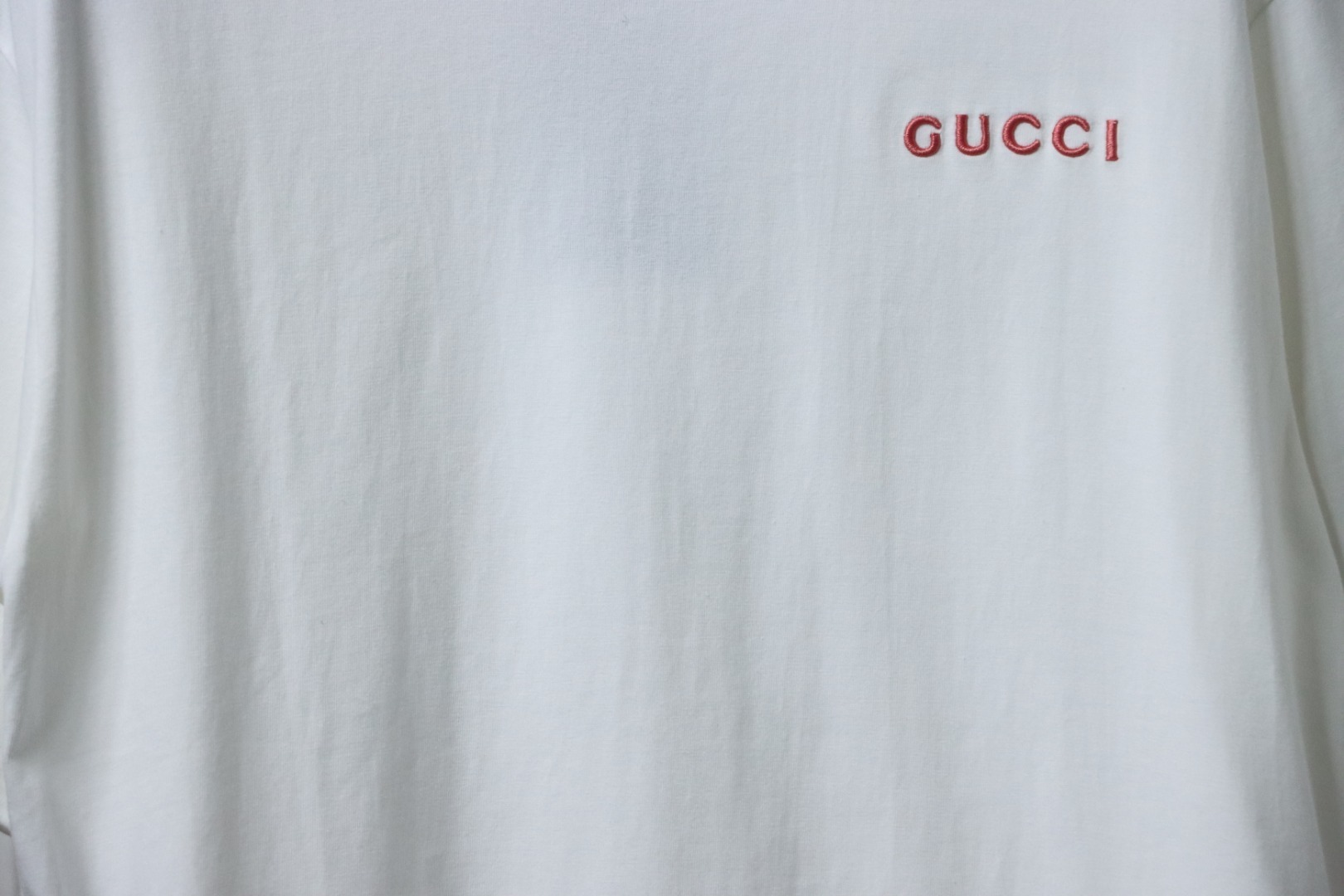 Gucci Small Label Pink Embroidery T-shirt White