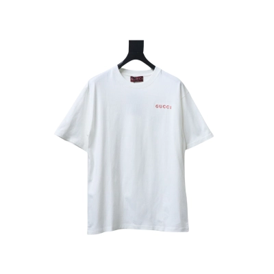 Gucci Small Label Pink Embroidery T-shirt White 01