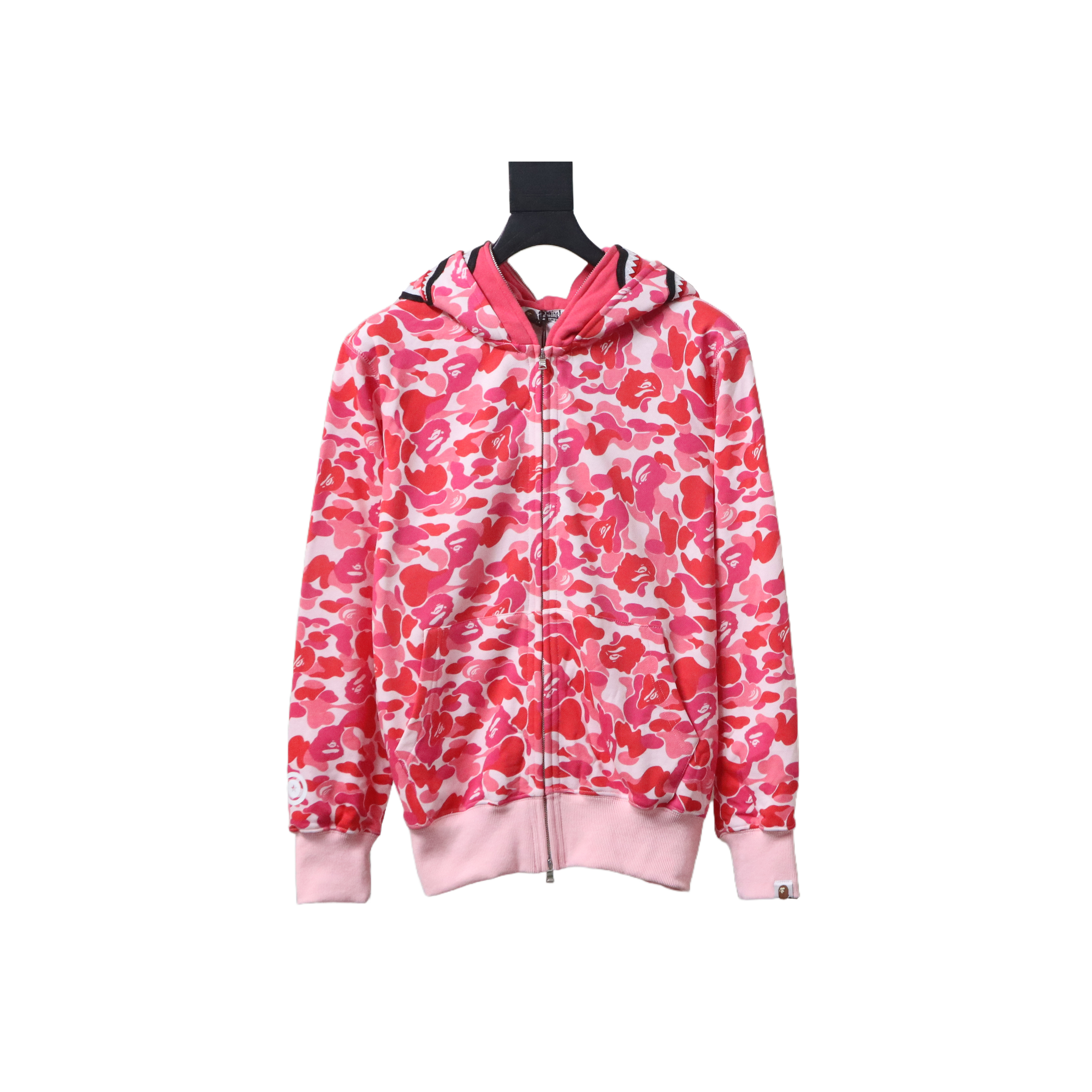 Bape Full Zip Shark Camouflage Print Hoodie Pink
