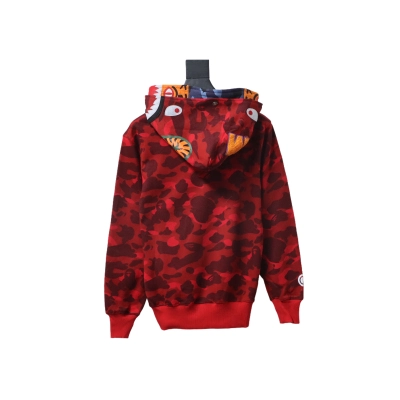 Bape Full Zip Shark Camouflage Print Hoodie Pink Red 02