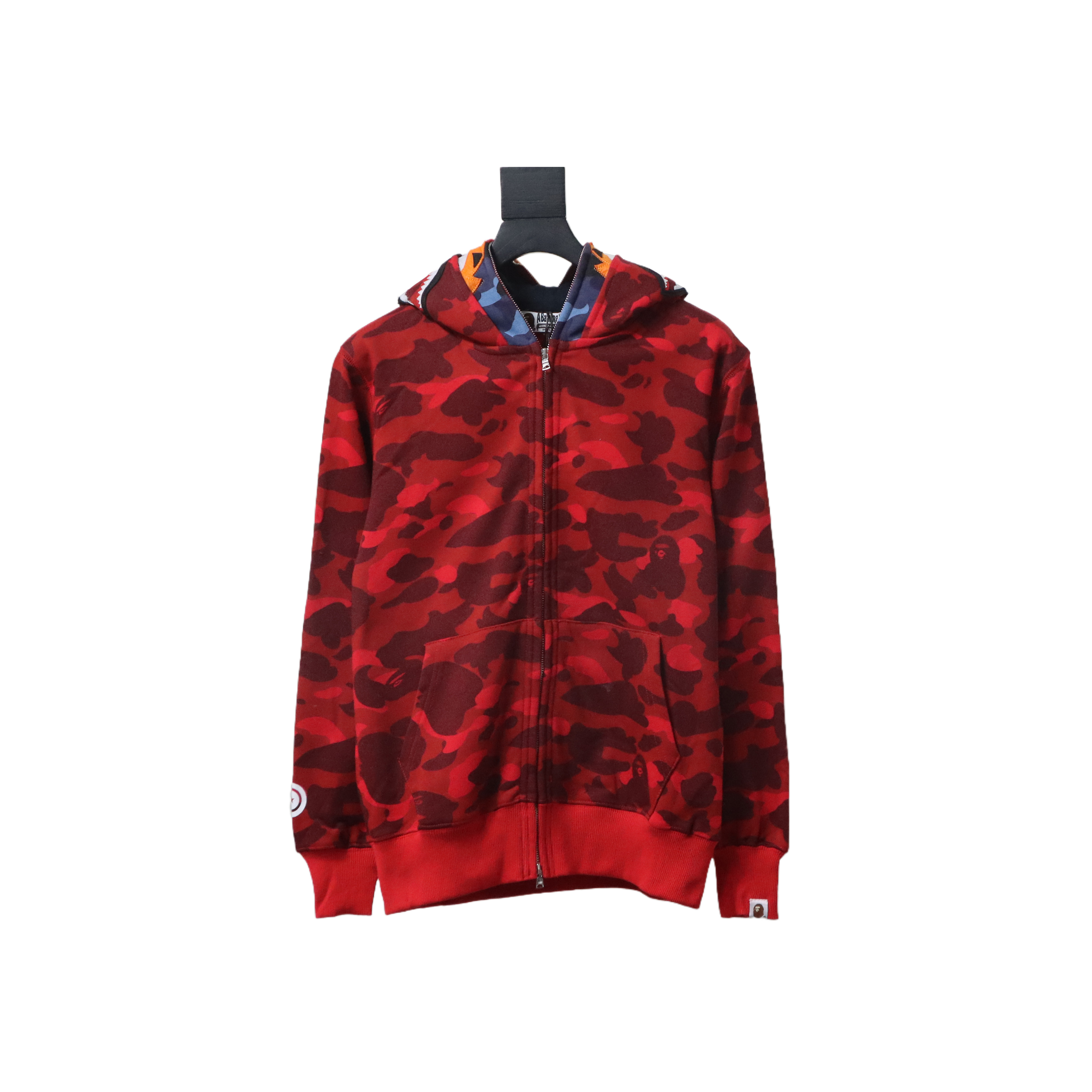 Bape Full Zip Shark Camouflage Print Hoodie Pink Red