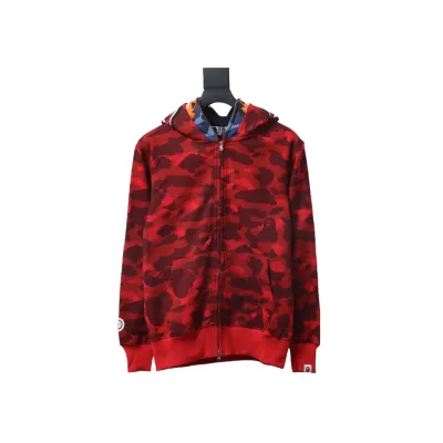 Bape Full Zip Shark Camouflage Print Hoodie Pink Red 01