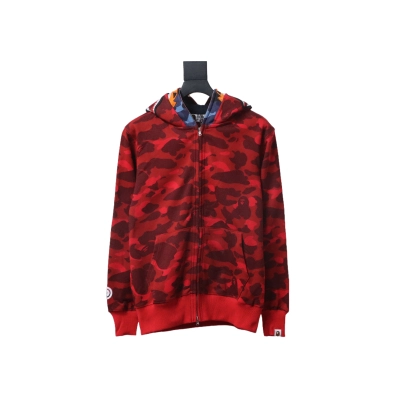 Bape Full Zip Shark Camouflage Print Hoodie Pink Red 01
