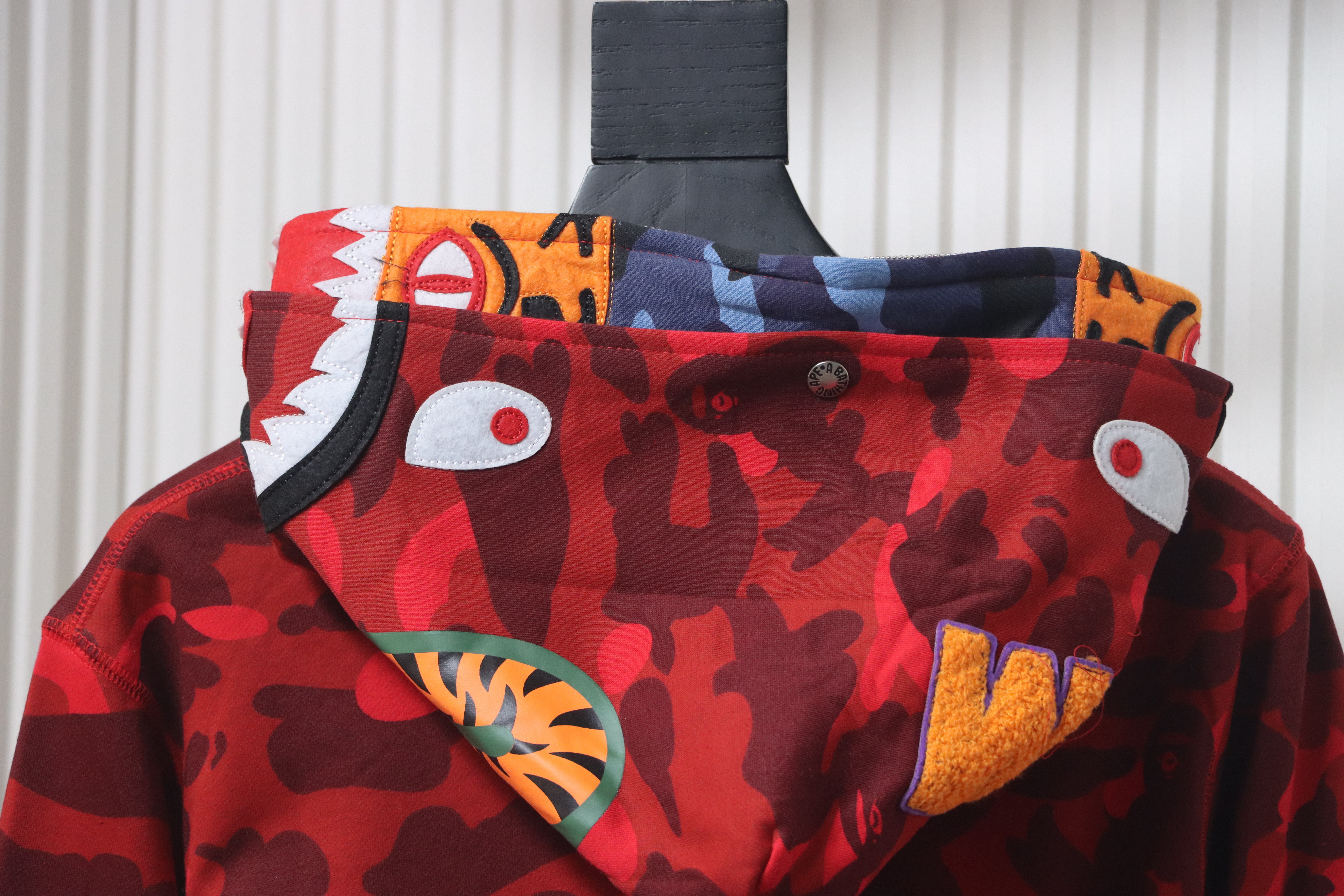 Bape Full Zip Shark Camouflage Print Hoodie Pink Red