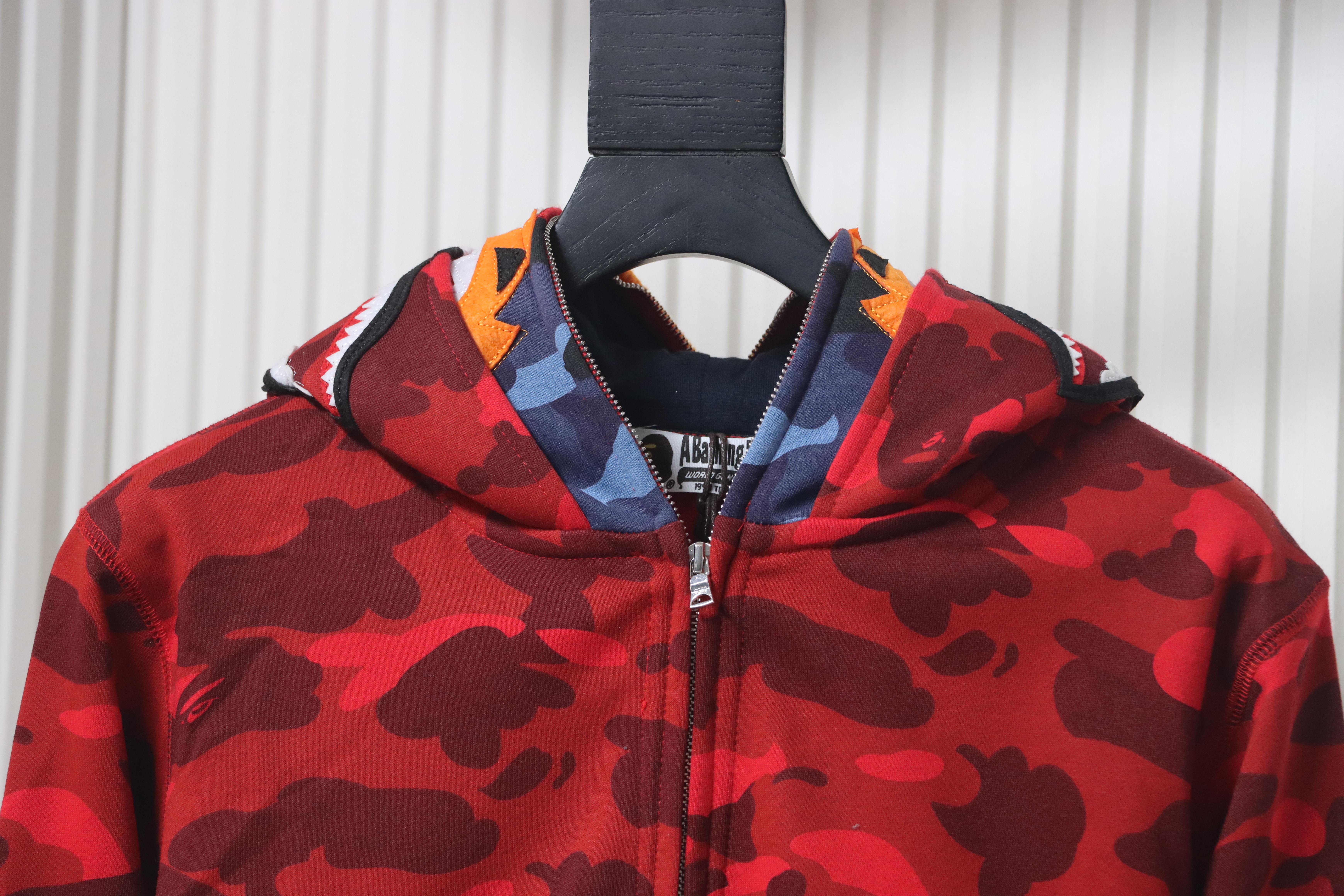 Bape Full Zip Shark Camouflage Print Hoodie Pink Red