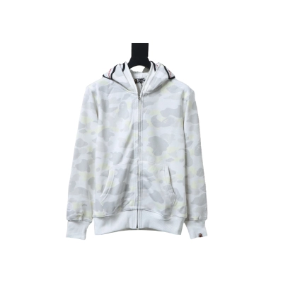 Bape Full Zip Shark Glow-in-the-Dark Camouflage Print Hoodie White 01