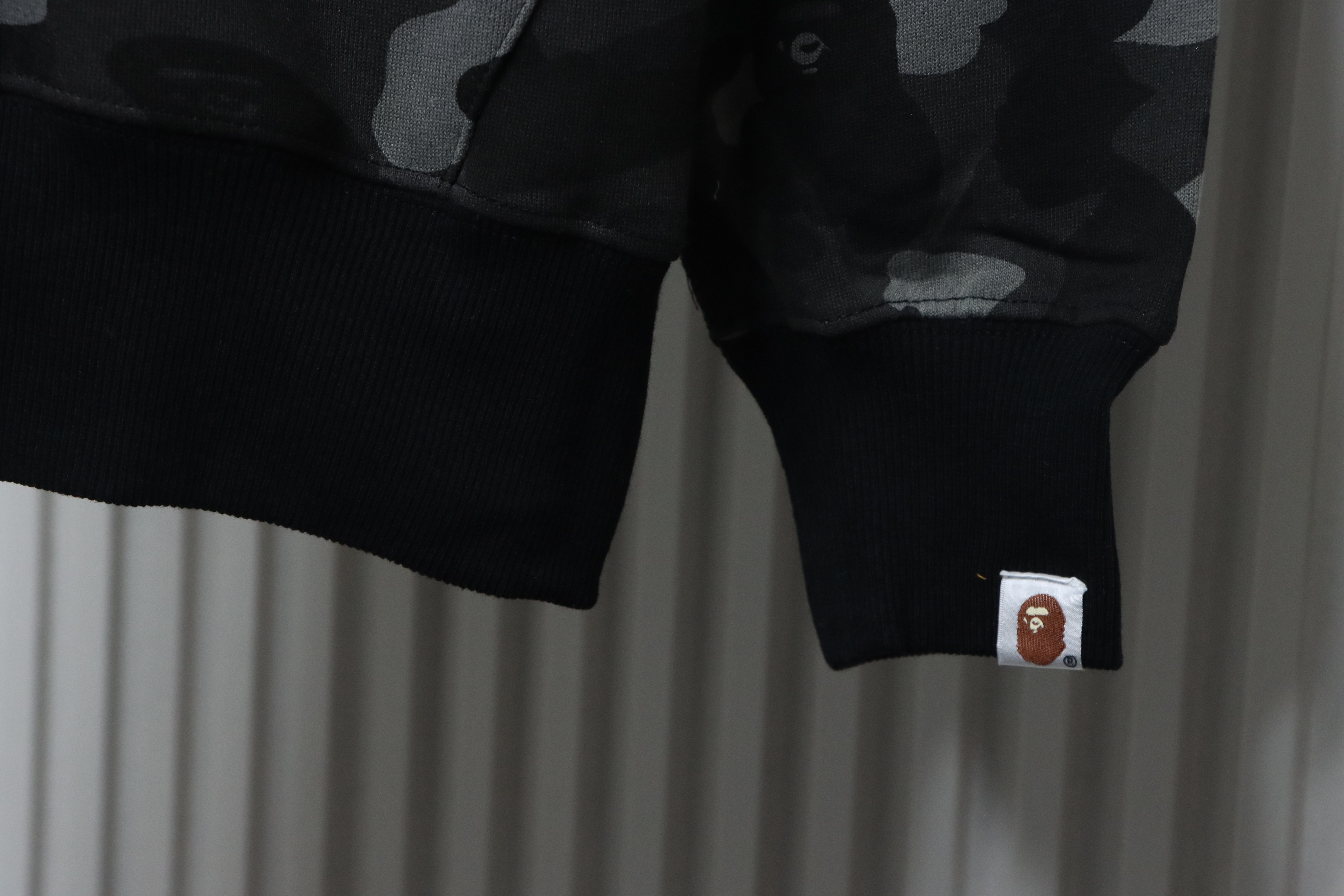 Bape Full Zip Shark Camouflage Print Purple Collar Dark Black And Grey Hoodie