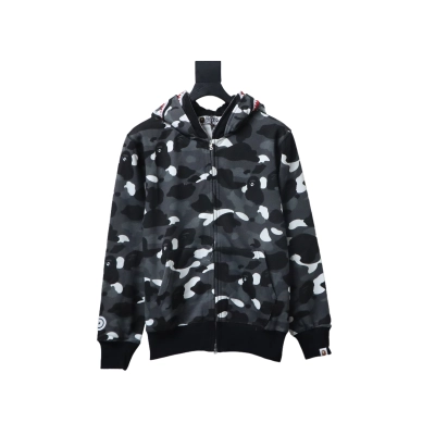 Bape Full Zip Shark Glow-in-the-Dark Camouflage Print Hoodie Black And White 01