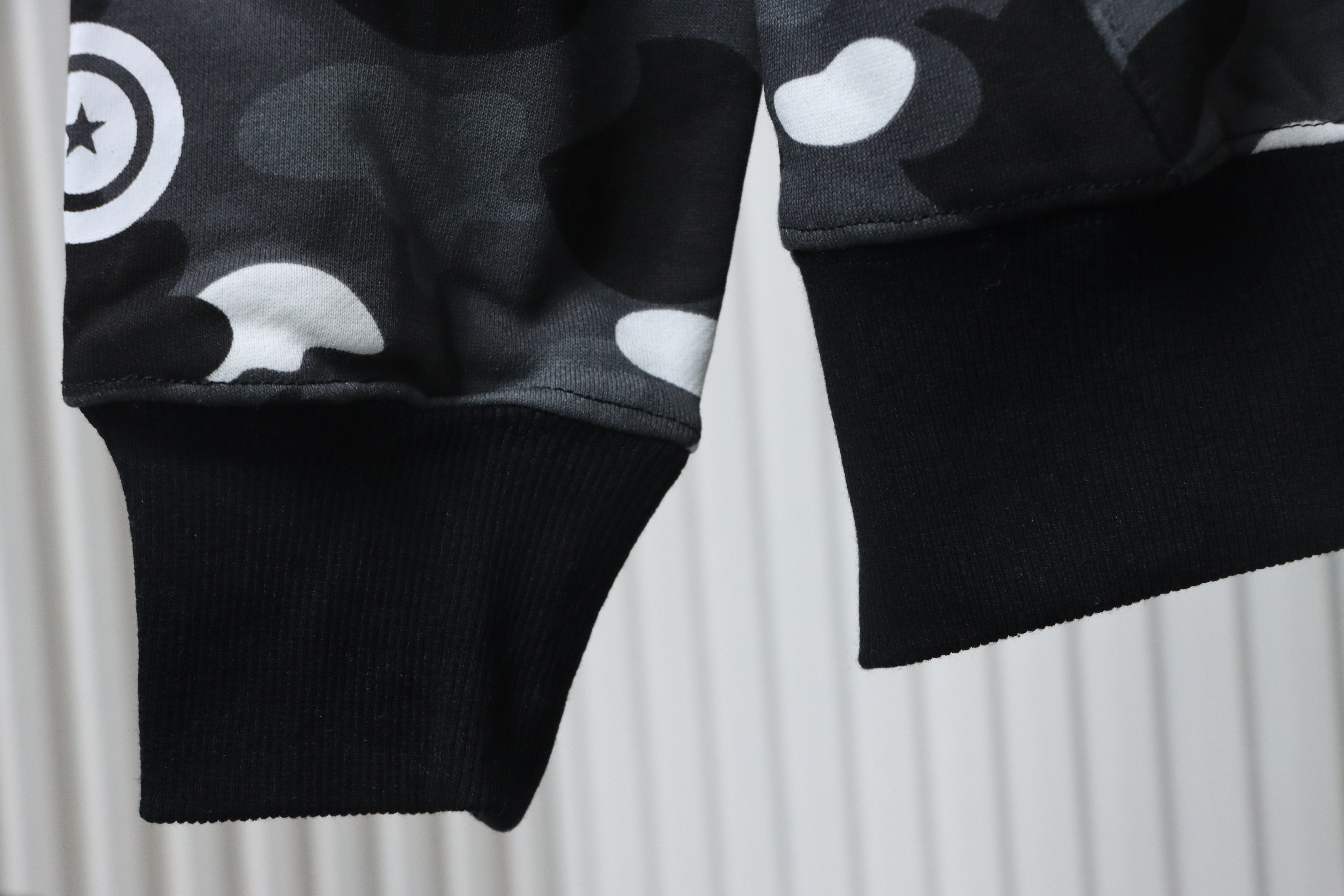 Bape Full Zip Shark Glow-in-the-Dark Camouflage Print Hoodie Black And White