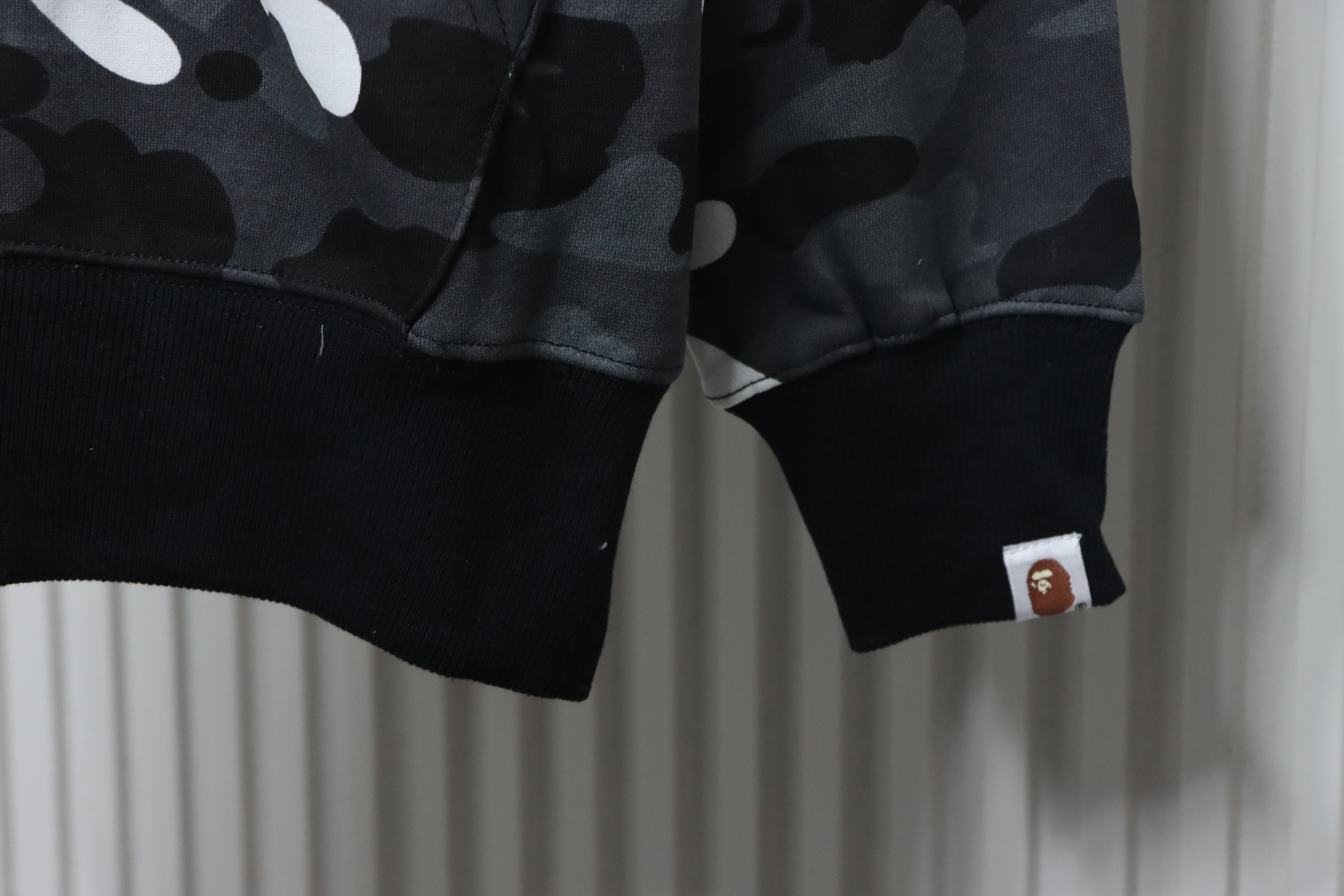 Bape Full Zip Shark Glow-in-the-Dark Camouflage Print Hoodie Black And White