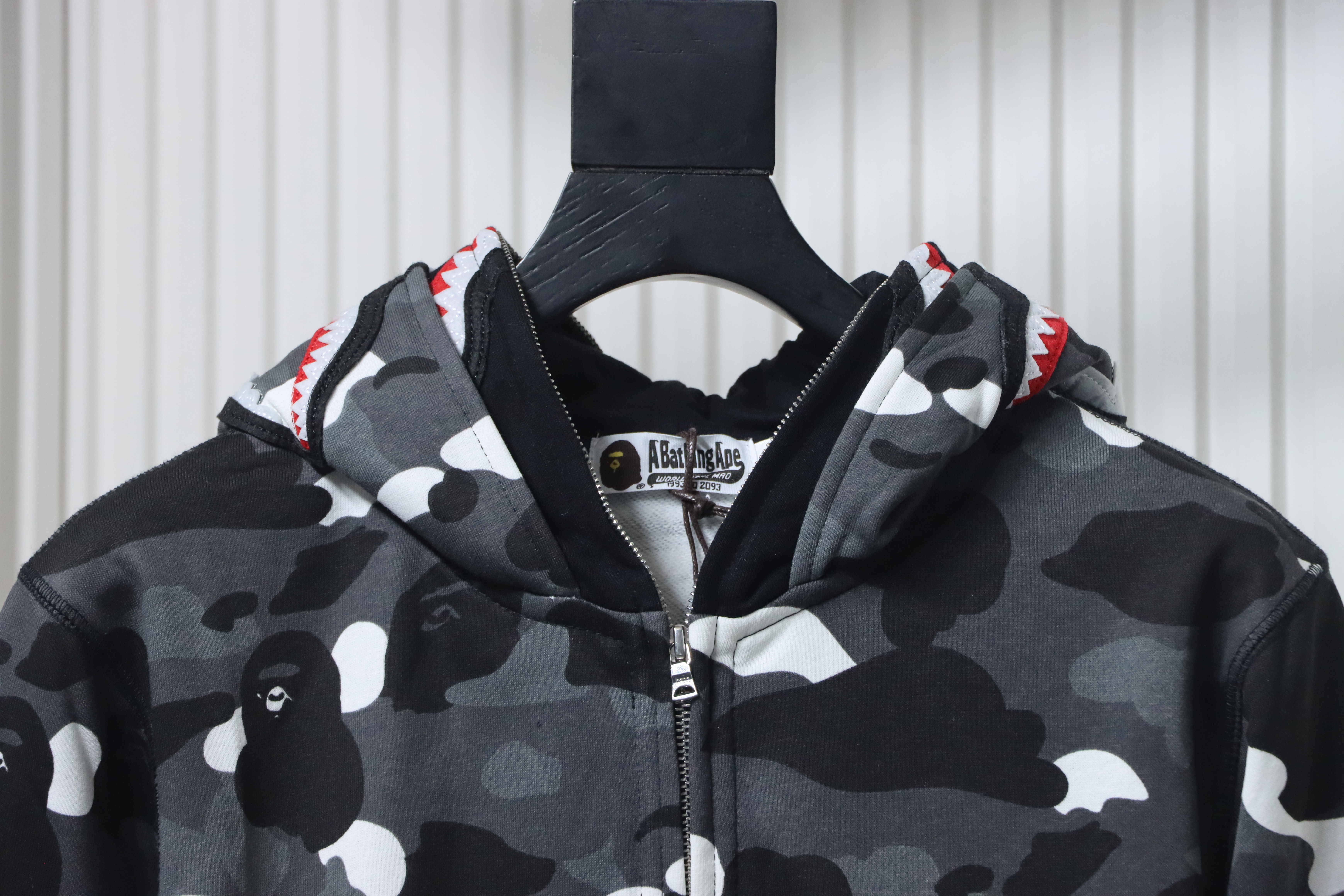 Bape Full Zip Shark Glow-in-the-Dark Camouflage Print Hoodie Black And White