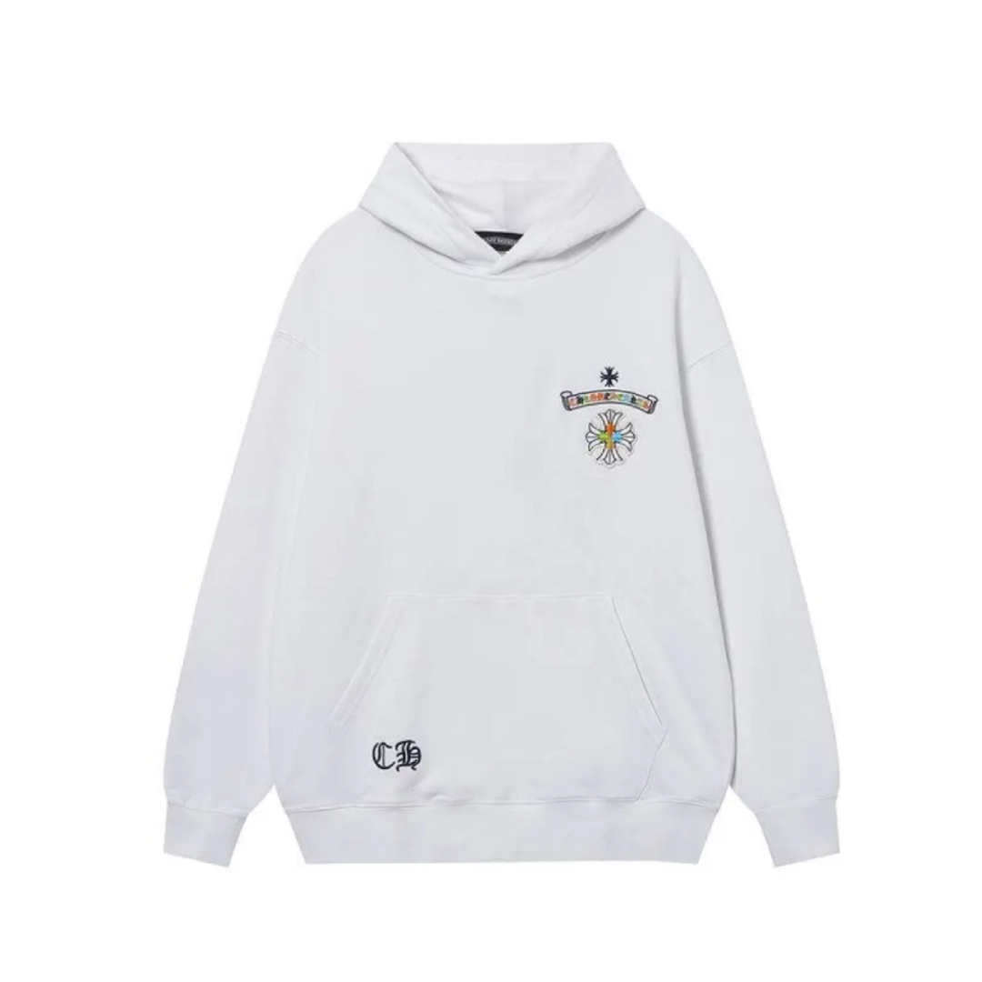 Chrome Hearts Cross Sanskrit Colorful Letters Embroidery Print Hoodie White