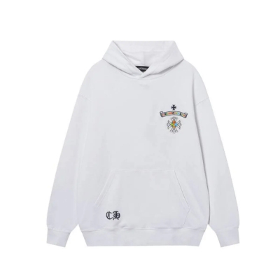 Chrome Hearts Cross Sanskrit Colorful Letters Embroidery Print Hoodie White 02