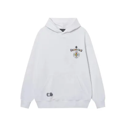 Chrome Hearts Cross Sanskrit Colorful Letters Embroidery Print Hoodie White 02