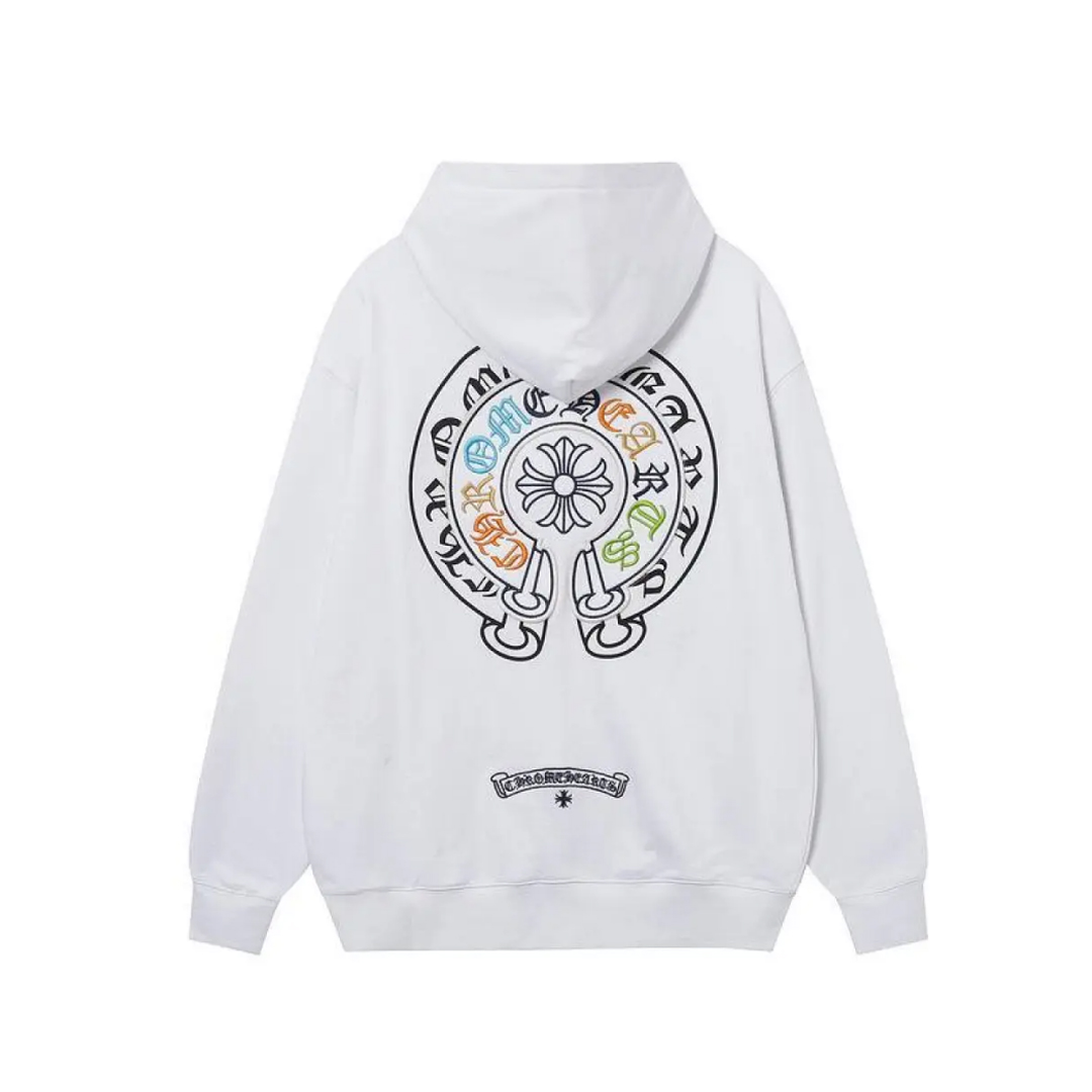 Chrome Hearts Cross Sanskrit Colorful Letters Embroidery Print Hoodie White