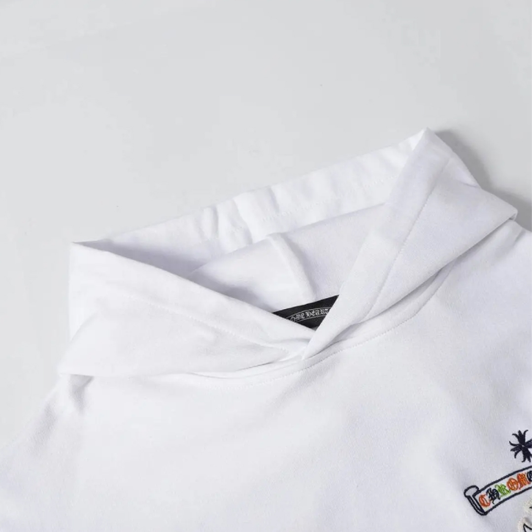 Chrome Hearts Cross Sanskrit Colorful Letters Embroidery Print Hoodie White