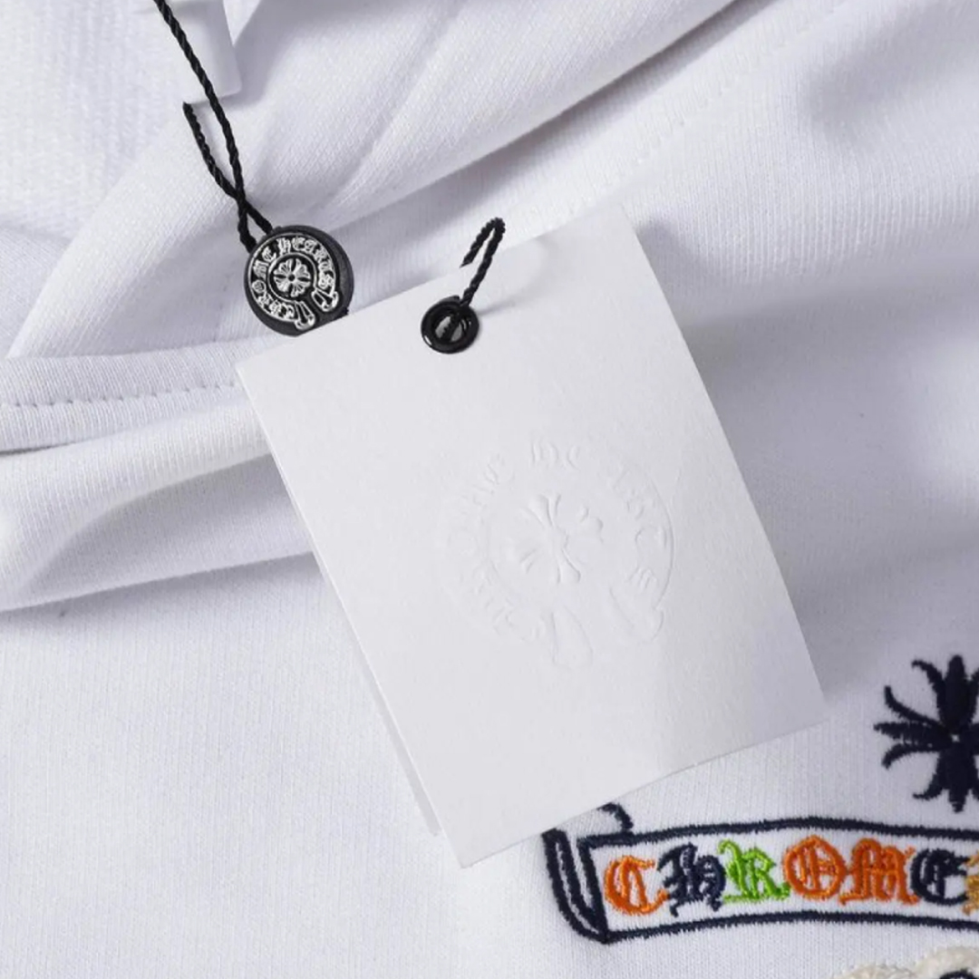Chrome Hearts Cross Sanskrit Colorful Letters Embroidery Print Hoodie White