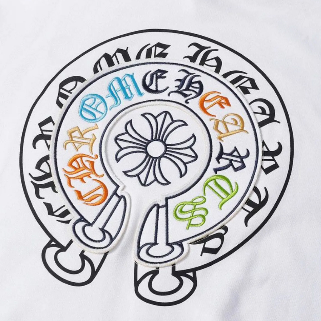 Chrome Hearts Cross Sanskrit Colorful Letters Embroidery Print Hoodie White