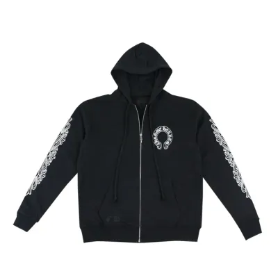 Chrome Hearts Horseshoe Floral Cross Sleeve Zip Up Hoodie Black 01