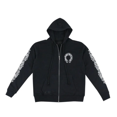 Chrome Hearts Horseshoe Floral Cross Sleeve Zip Up Hoodie Black 01