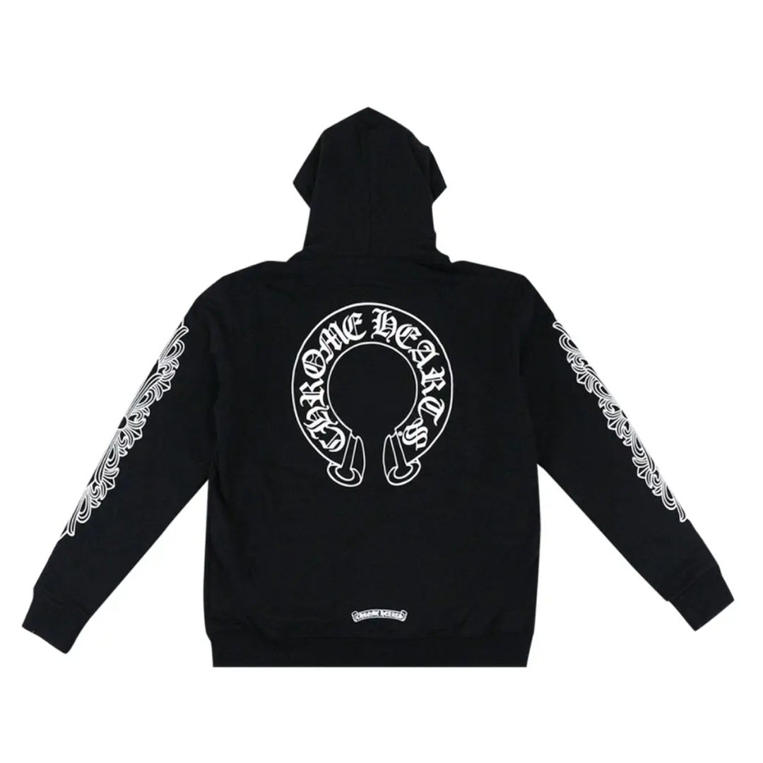 Chrome Hearts Horseshoe Floral Cross Sleeve Zip Up Hoodie Black