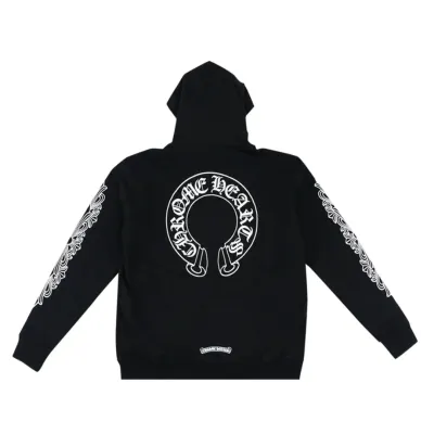 Chrome Hearts Horseshoe Floral Cross Sleeve Zip Up Hoodie Black 02