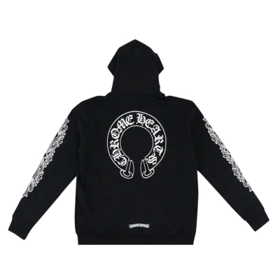 Chrome Hearts Horseshoe Floral Cross Sleeve Zip Up Hoodie Black 02