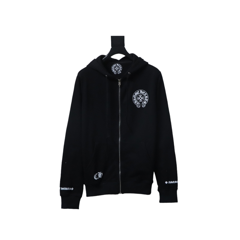 Chrome Hearts Cuff Sanskrit Print Zip-Up Hoodie Black
