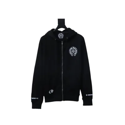 Chrome Hearts Cuff Sanskrit Print Zip-Up Hoodie Black 01