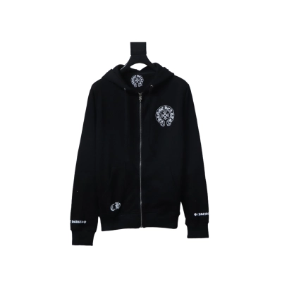 Chrome Hearts Cuff Sanskrit Print Zip-Up Hoodie Black 01