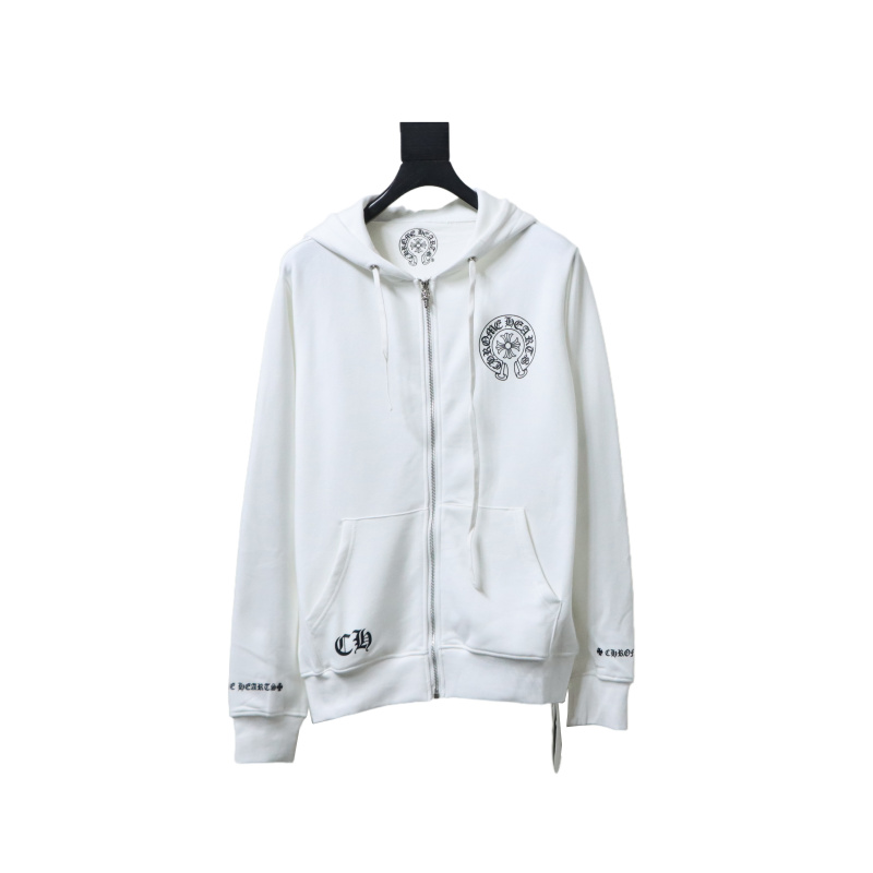 Chrome Hearts Cuff Sanskrit Print Zip-Up Hoodie White