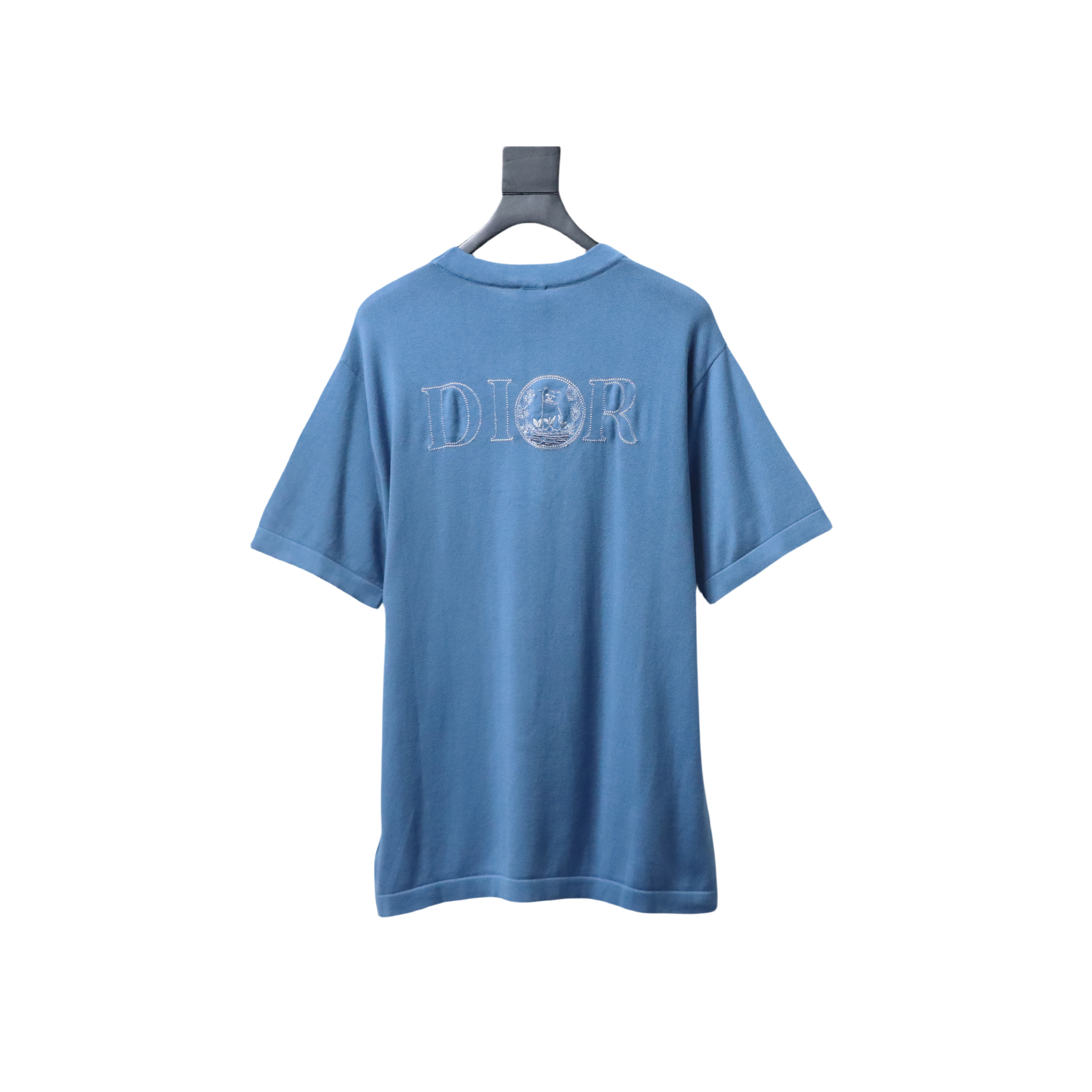 Dior Cat Embroidered Knitted T-shirt Blue