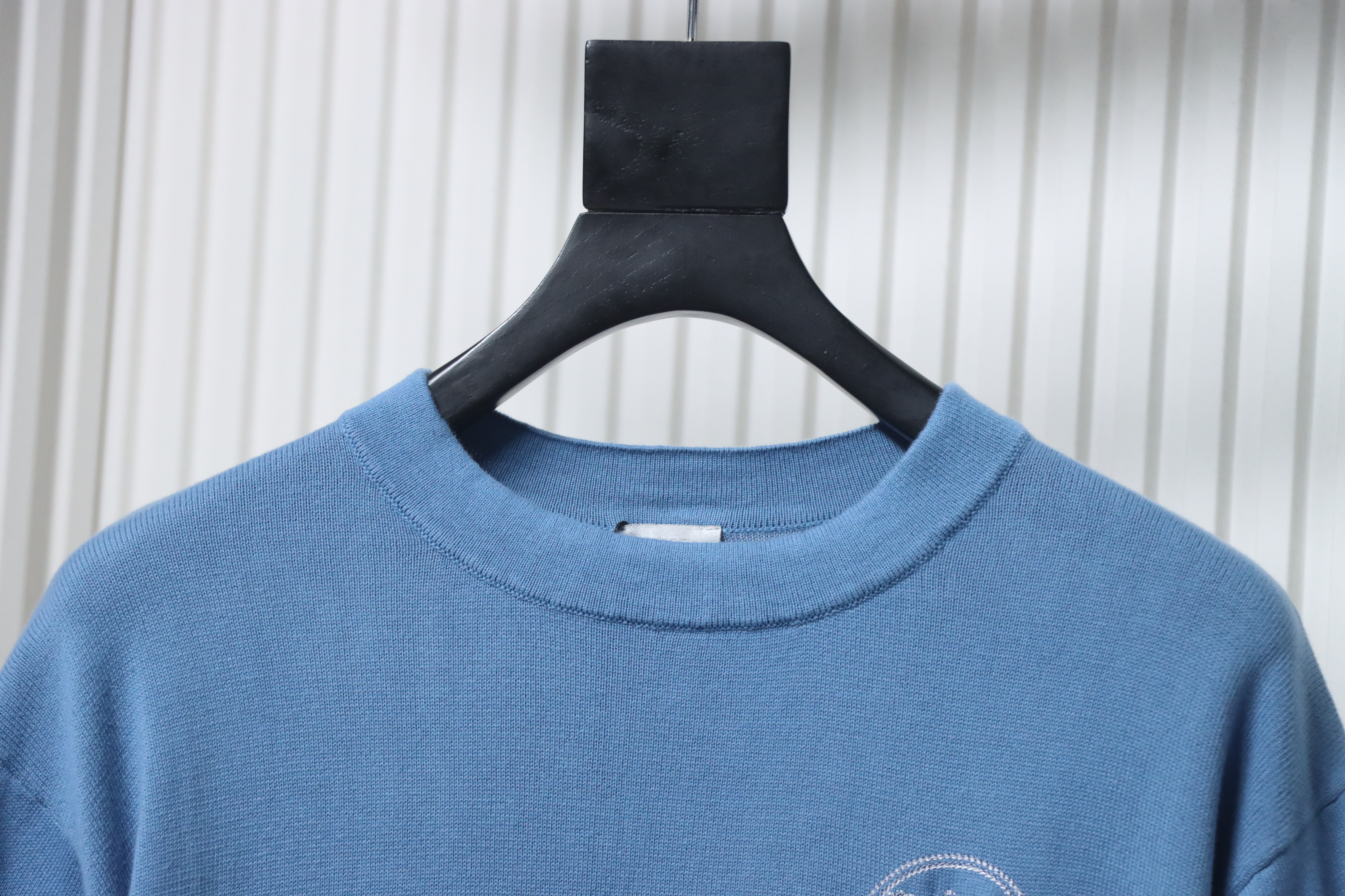 Dior Cat Embroidered Knitted T-shirt Blue