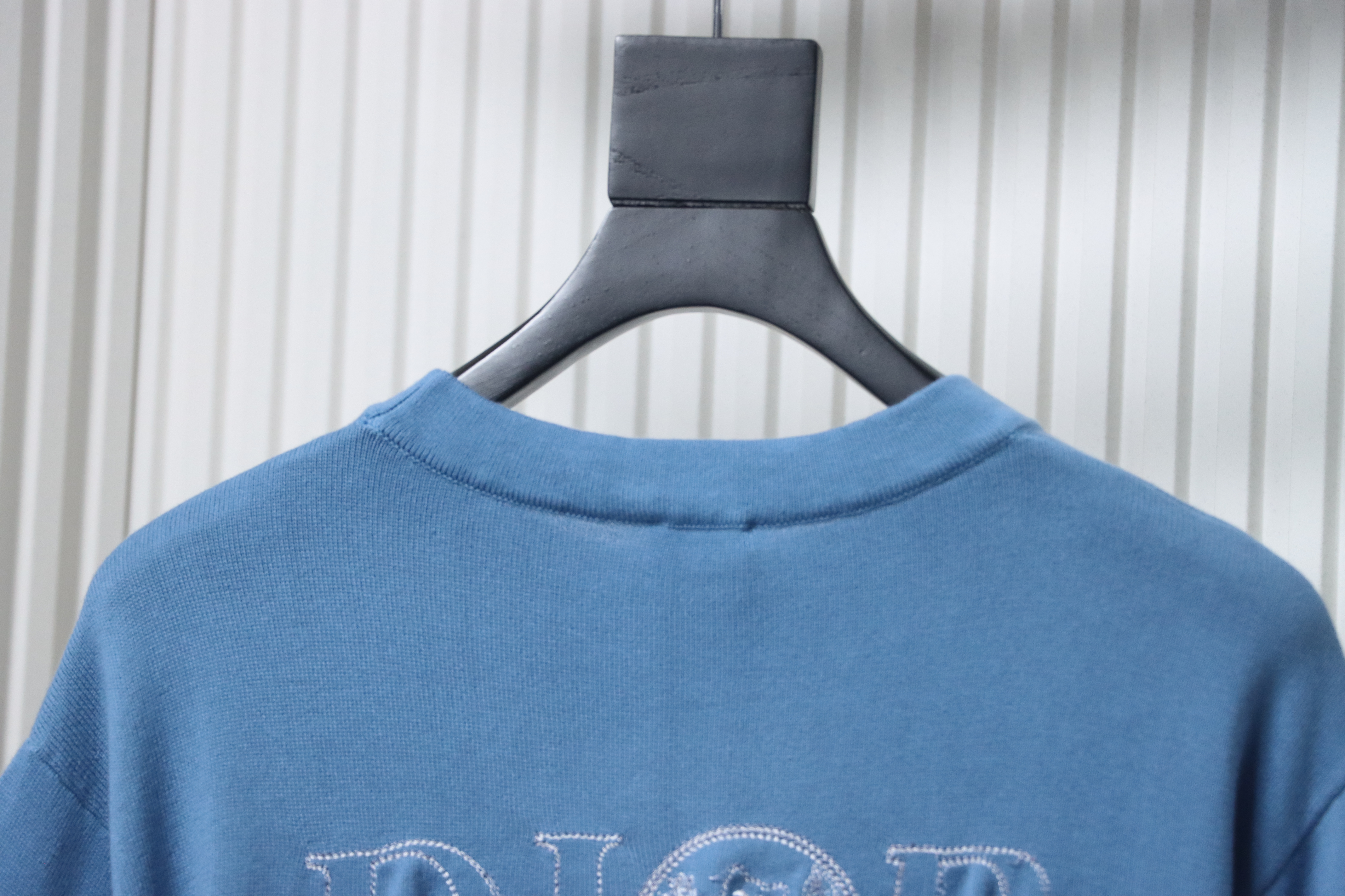 Dior Cat Embroidered Knitted T-shirt Blue