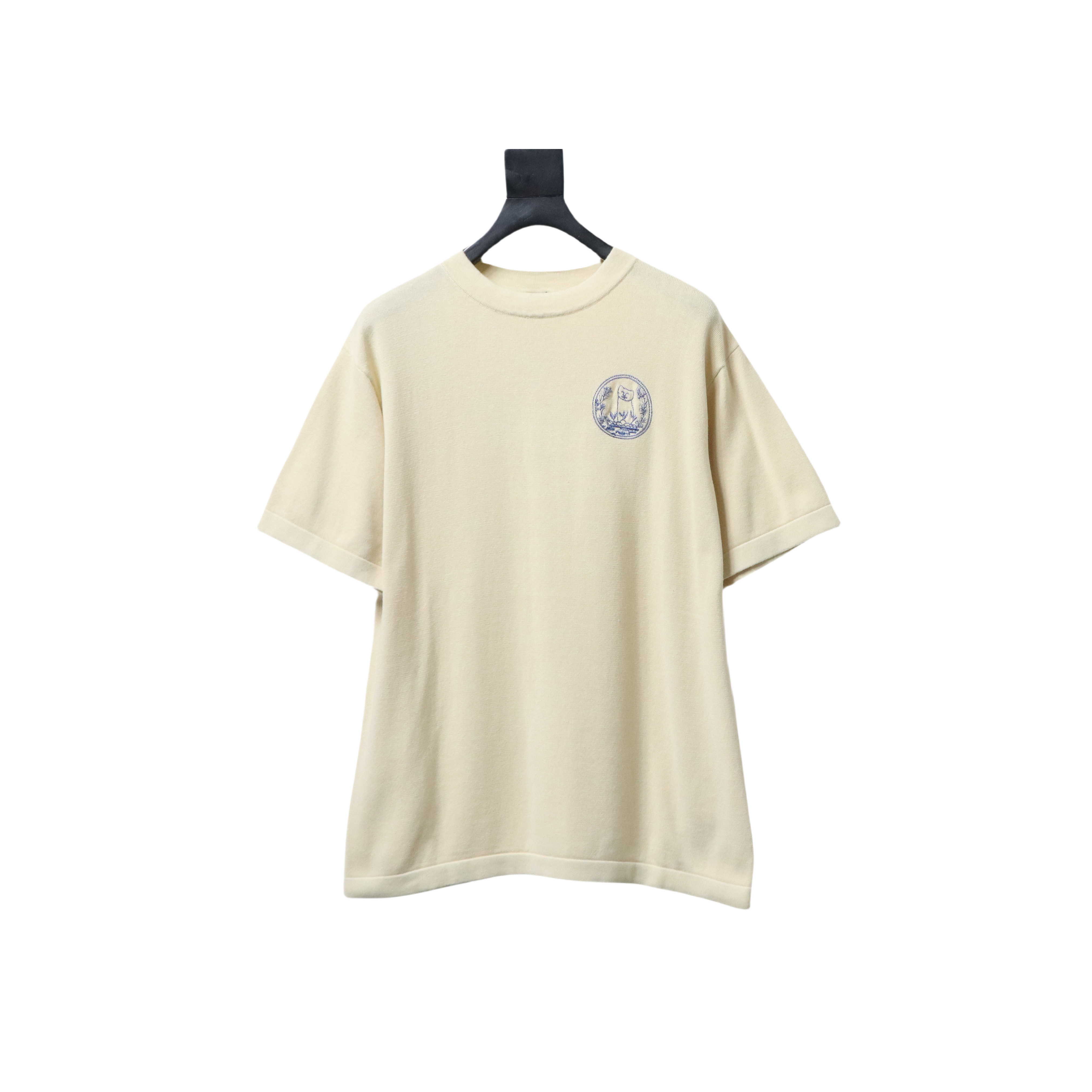 Dior Cat Embroidered Knitted T-shirt Yellow