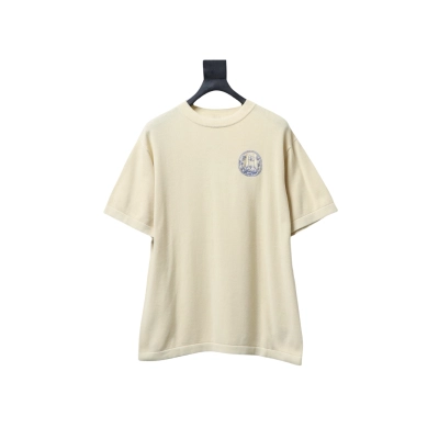 Dior Cat Embroidered Knitted T-shirt Yellow 01