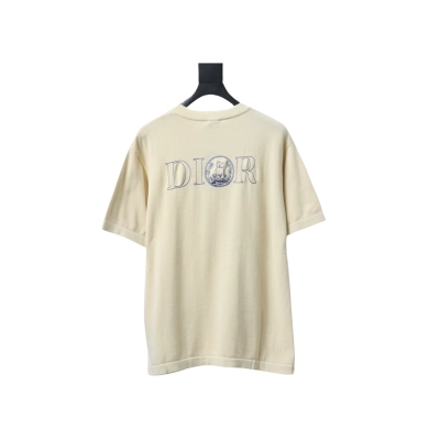 Dior Cat Embroidered Knitted T-shirt Yellow 02