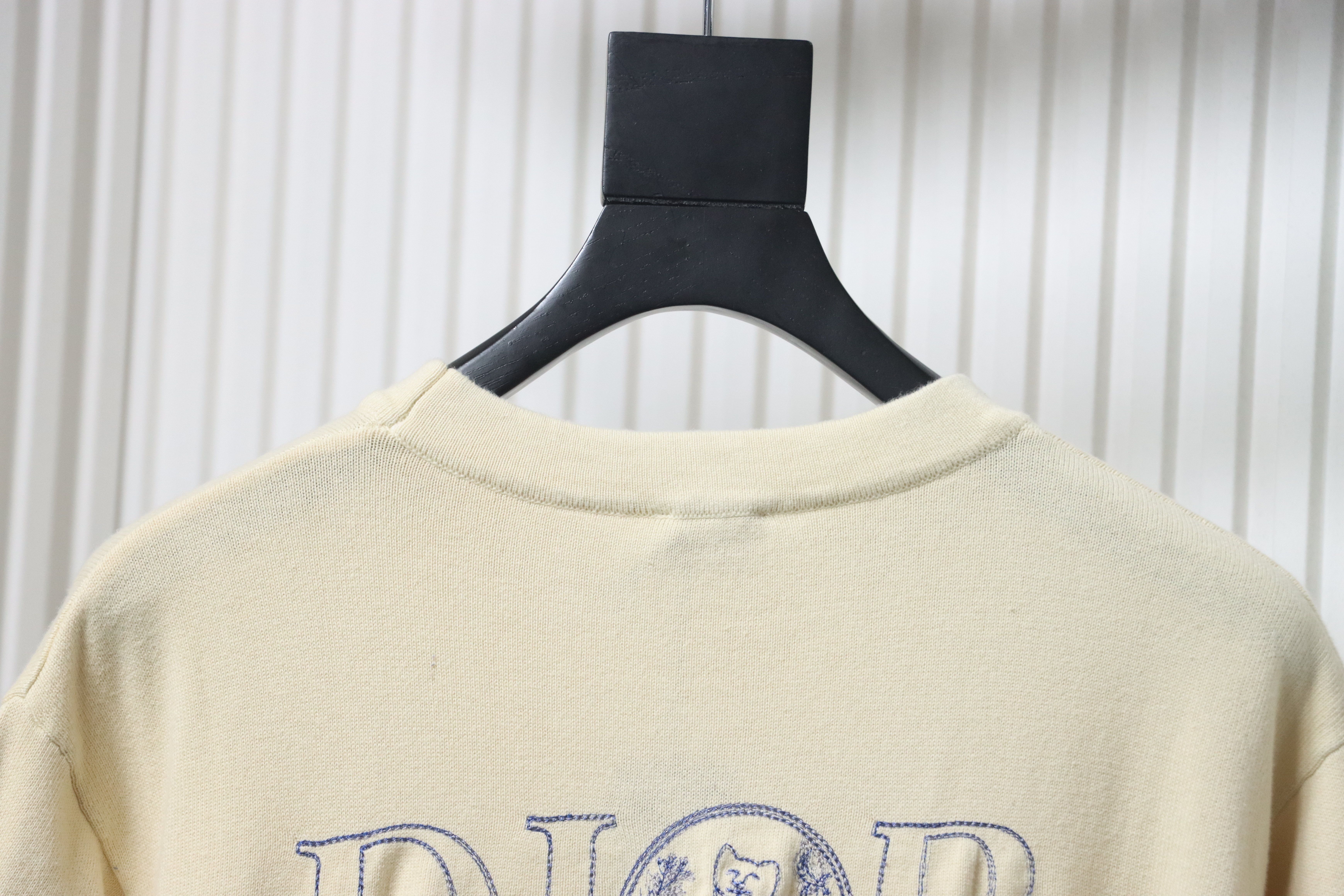 Dior Cat Embroidered Knitted T-shirt Yellow