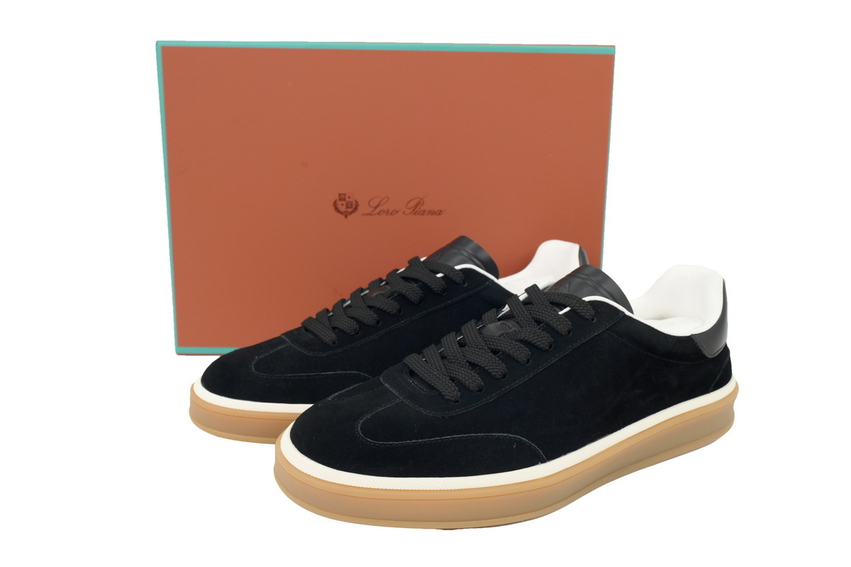 Loro Piana Tennis Walk Sneaker Suede Calf Split Black And Gray