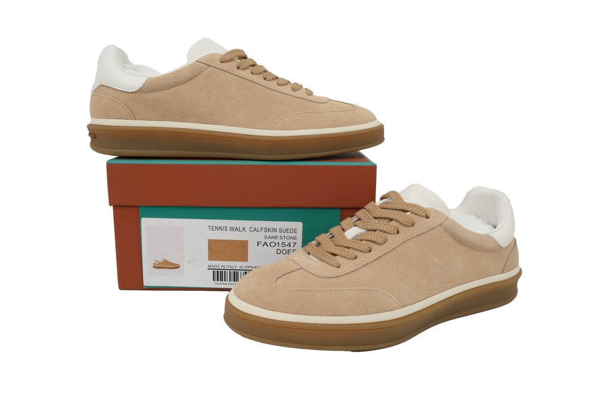 Loro Piana Tennis Walk Sneaker Suede Calf Split Brown And White