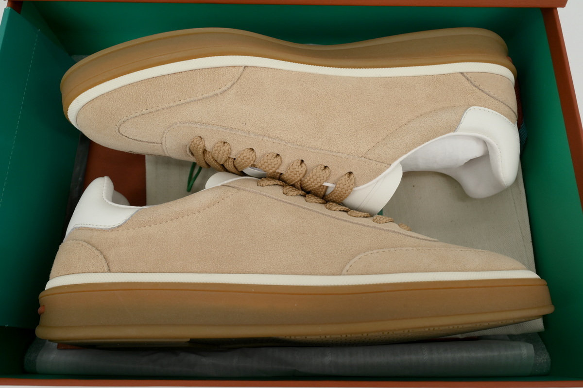 Loro Piana Tennis Walk Sneaker Suede Calf Split Brown And White