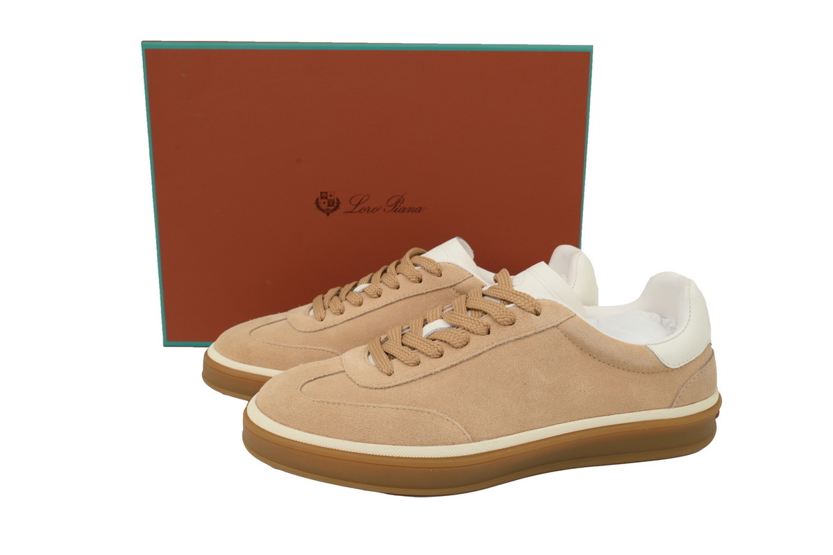 Loro Piana Tennis Walk Sneaker Suede Calf Split Brown And White