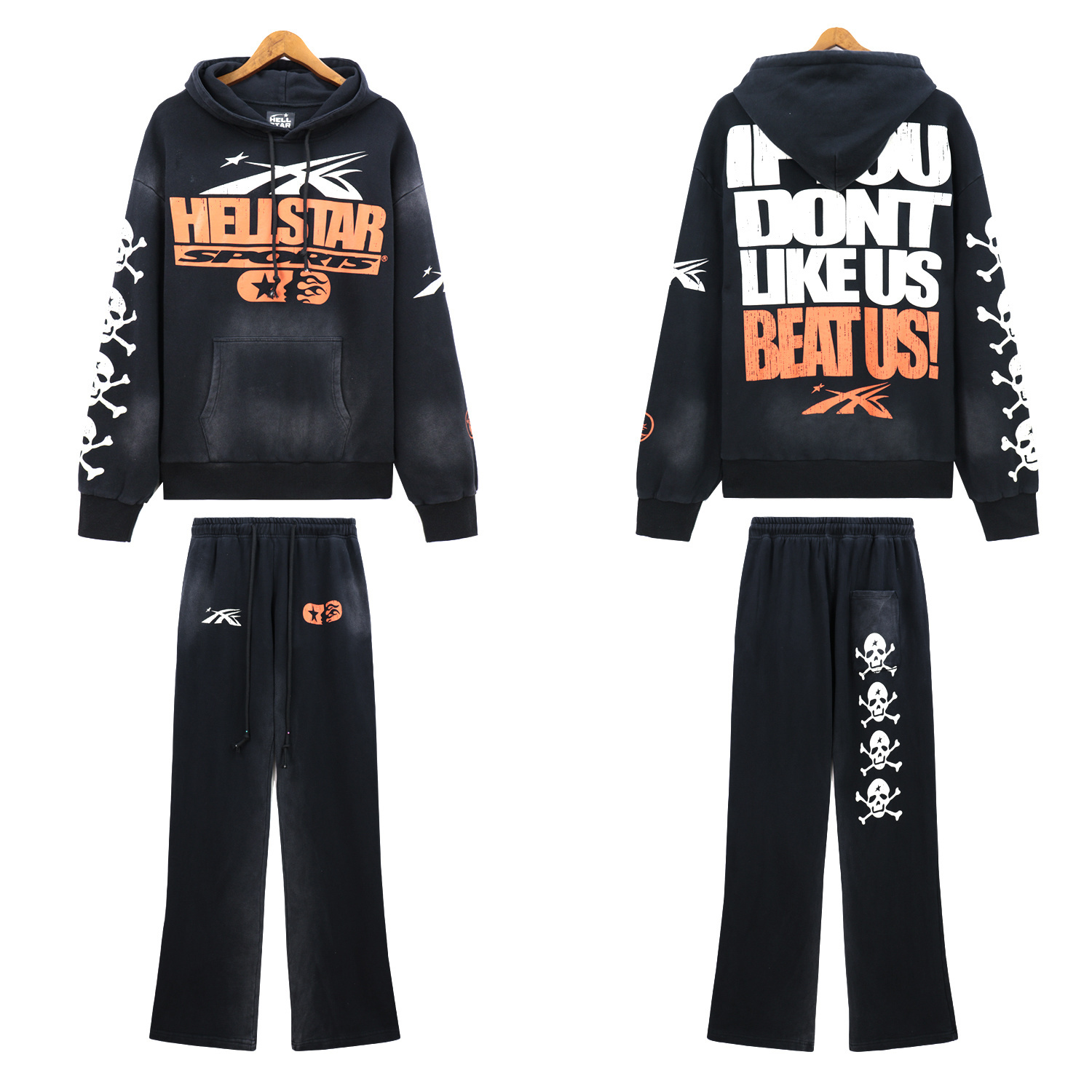 Hellstar If You Dont Like Us Beat Us Hoodie & Sweatpants Set #5653-8175 Black 