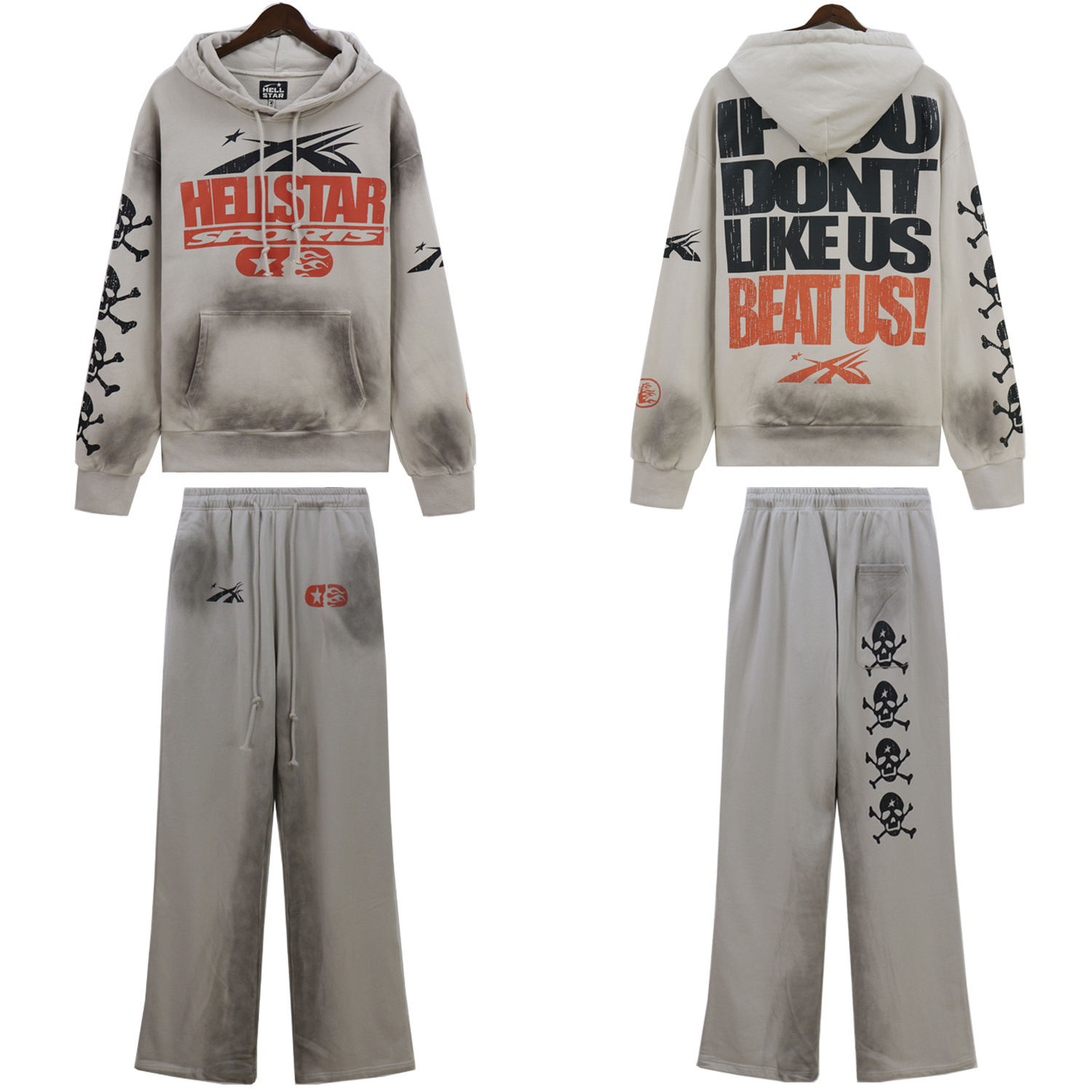 Hellstar If You Dont Like Us Beat Us Hoodie & Sweatpants Set #5653-8175 Grey 