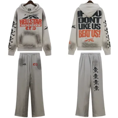 Hellstar If You Dont Like Us Beat Us Hoodie & Sweatpants Set #5653-8175 Grey  01