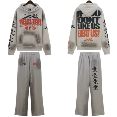Hellstar If You Dont Like Us Beat Us Hoodie & Sweatpants Set #5653-8175 Grey  01