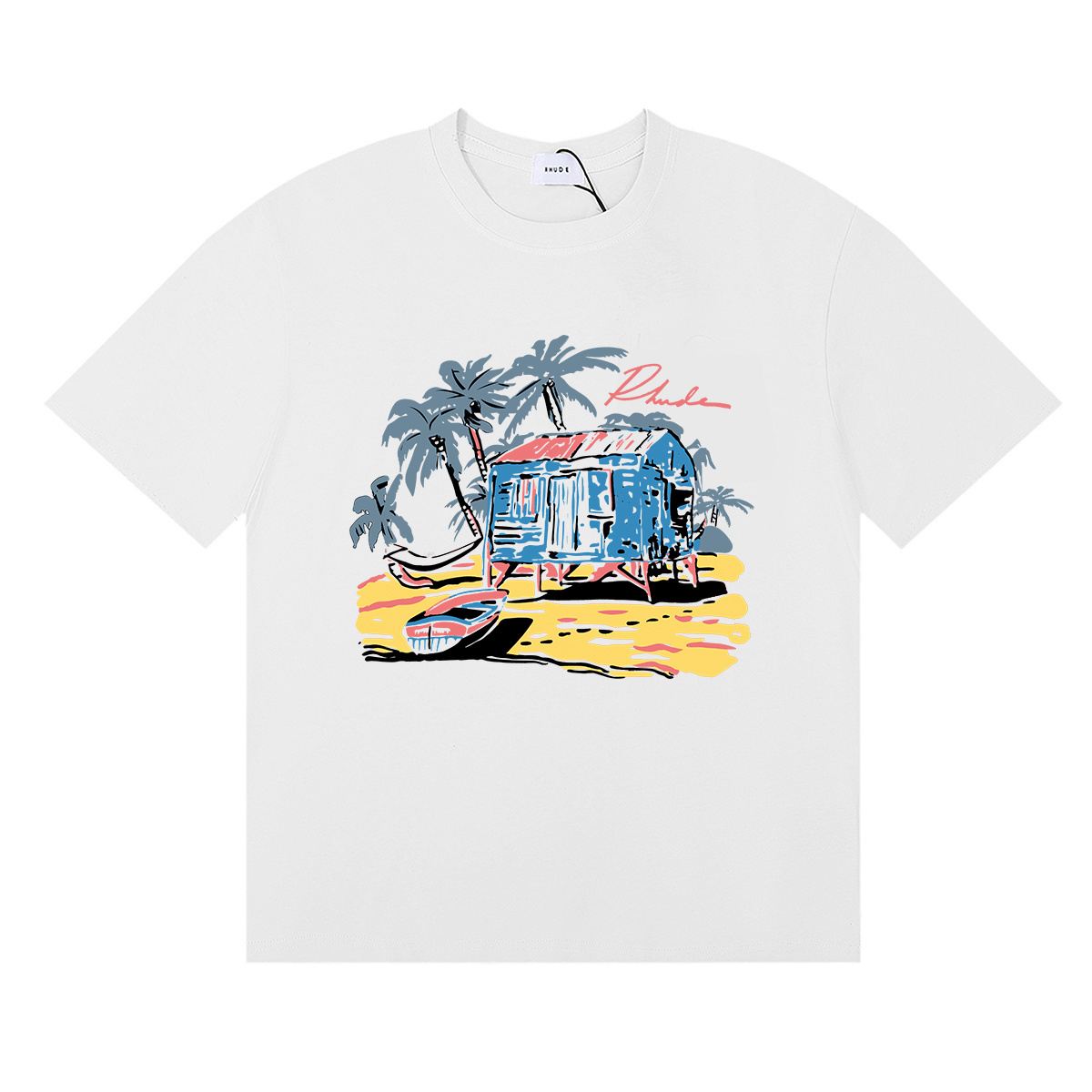 Rhude Beach-Side T-Shirt #50155 Apricot/White/Black