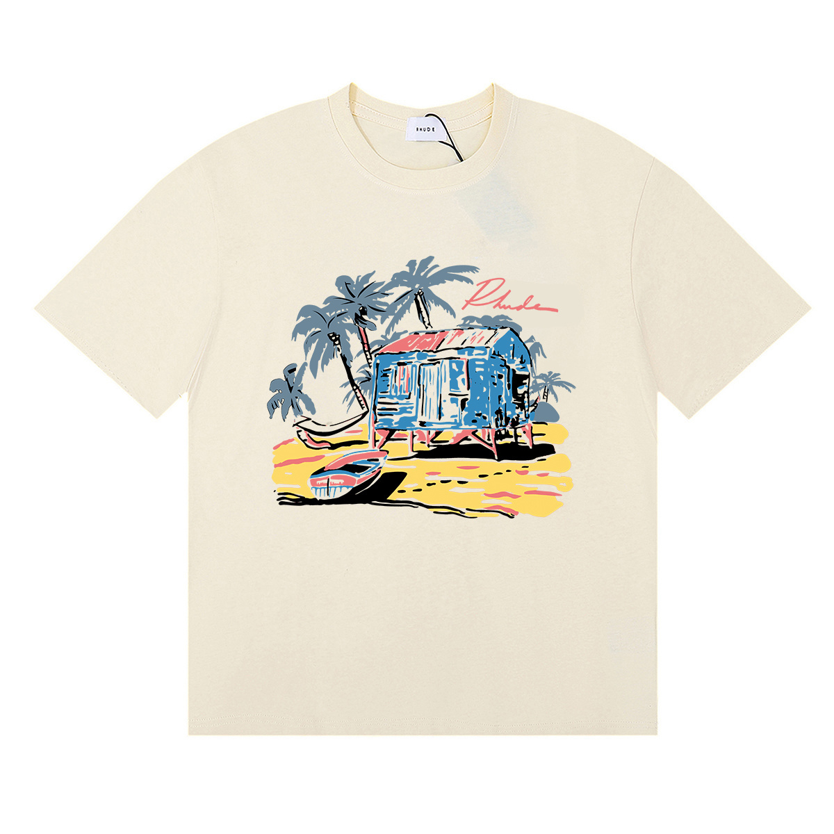 Rhude Beach-Side T-Shirt #50155 Apricot/White/Black